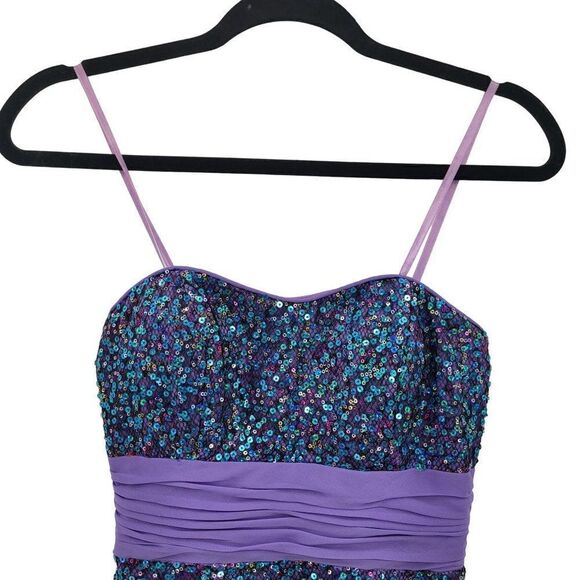 Hailey Logan Dress Mermaid Fairycore Netted Sequin Fit Flare Mini Purple 3/4 - Picture 6 of 13